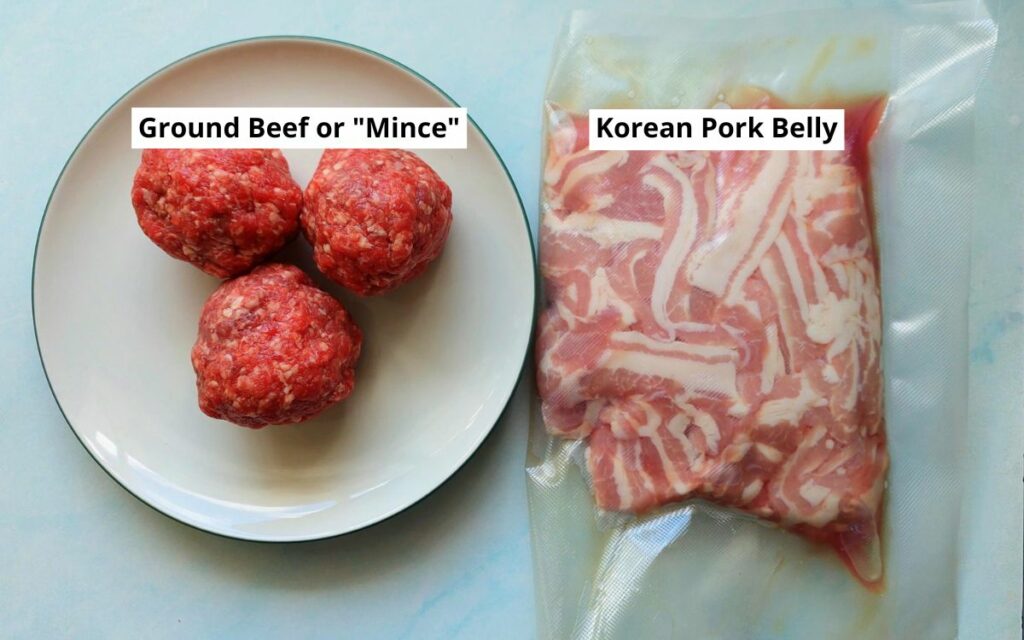 Ground Beef and Korean Pork Belly