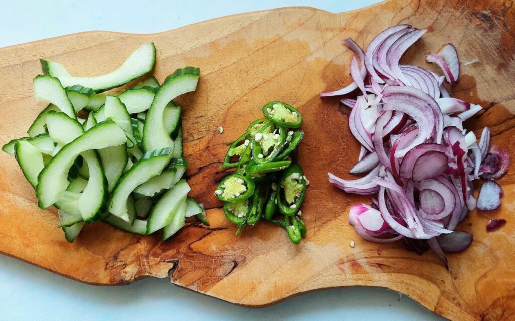 Sliced Cucumber, Chili, and Red Onion