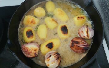 Caramelized Fondant Potatoes With The Stock Added