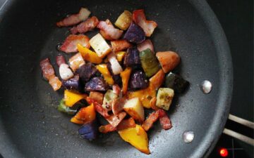 Sautéed Roasted Vegetables and Bacon
