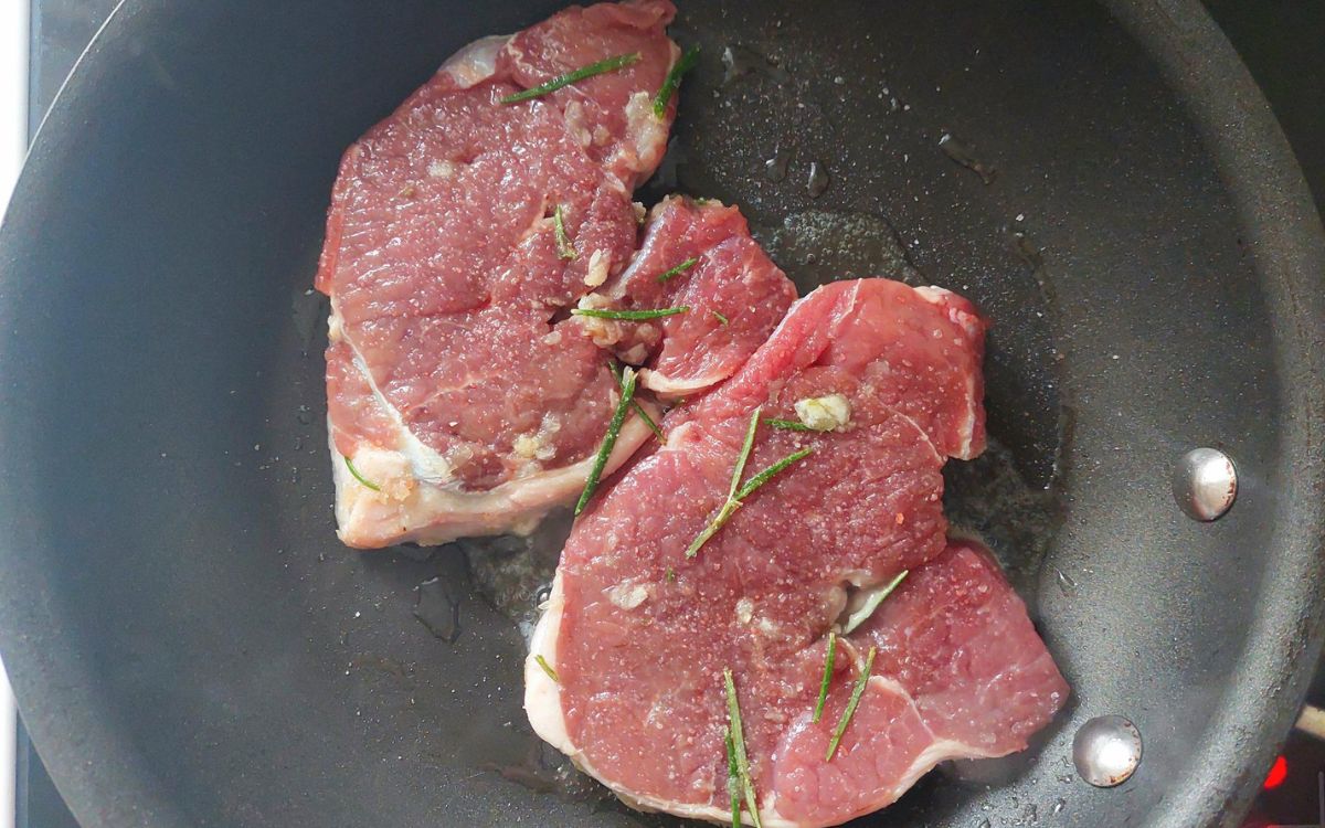 Searing The Lamb Leg Steaks